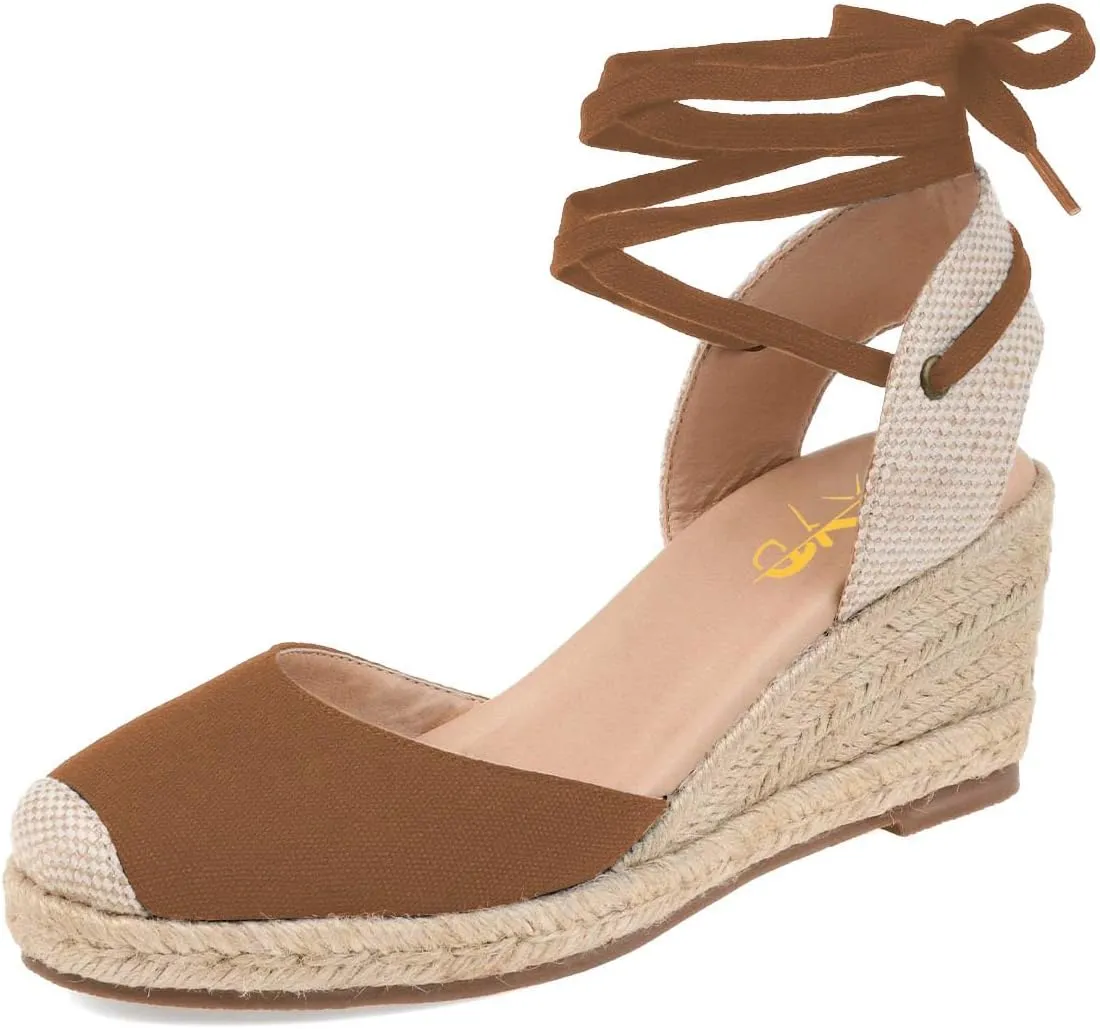 XYD Women's Closed Round Toe Ankle Strappy Espadrilles Wedge Sandals Slingback Platform Heel Casual Resort Dress Summer Roman Shoes