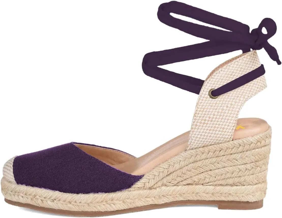 XYD Women's Closed Round Toe Ankle Strappy Espadrilles Wedge Sandals Slingback Platform Heel Casual Resort Dress Summer Roman Shoes