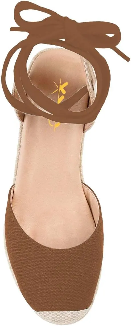 XYD Women's Closed Round Toe Ankle Strappy Espadrilles Wedge Sandals Slingback Platform Heel Casual Resort Dress Summer Roman Shoes