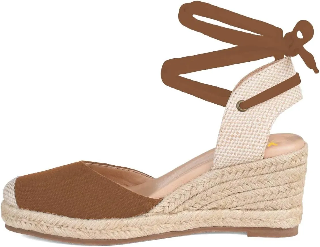 XYD Women's Closed Round Toe Ankle Strappy Espadrilles Wedge Sandals Slingback Platform Heel Casual Resort Dress Summer Roman Shoes
