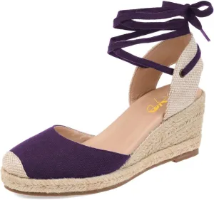 XYD Women's Closed Round Toe Ankle Strappy Espadrilles Wedge Sandals Slingback Platform Heel Casual Resort Dress Summer Roman Shoes