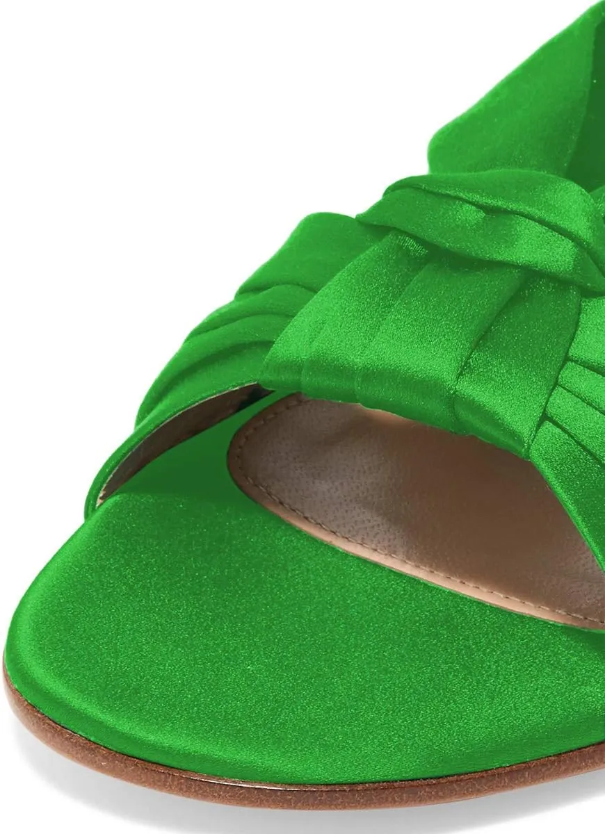 YDN Women Comfortable Cross Strap Satin Slide Sandals Low Heel Backless Slip On Summer Walking Flat Slippers