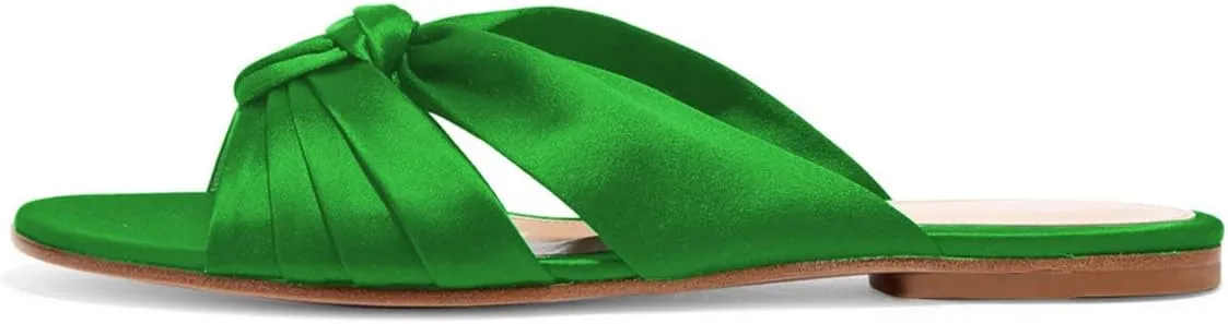 YDN Women Comfortable Cross Strap Satin Slide Sandals Low Heel Backless Slip On Summer Walking Flat Slippers