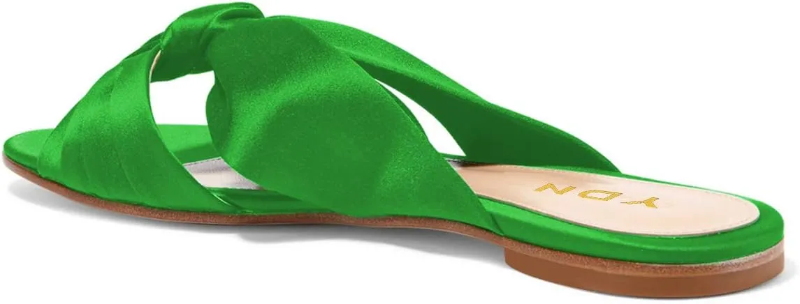 YDN Women Comfortable Cross Strap Satin Slide Sandals Low Heel Backless Slip On Summer Walking Flat Slippers