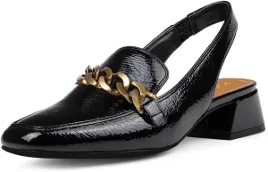 YDN Women's Chic Square Toe Chunky Heel Loafers Block Low Heels Chain Strap Elastic Slingback Pumps Formal Dressy Daily Shoes Size 4-16 US