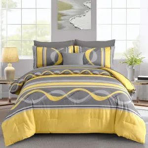Yellow Comforter Set King Size,8 Pieces Bed in a Bag Patchwork Striped Bedding Sets,Boho Soft Microfiber Bedding Set for All Season(104"×90")
