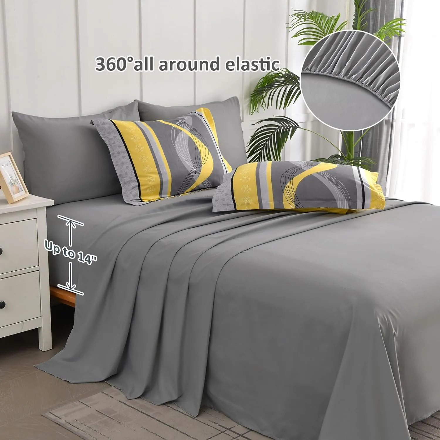 Yellow Comforter Set King Size,8 Pieces Bed in a Bag Patchwork Striped Bedding Sets,Boho Soft Microfiber Bedding Set for All Season(104"×90")