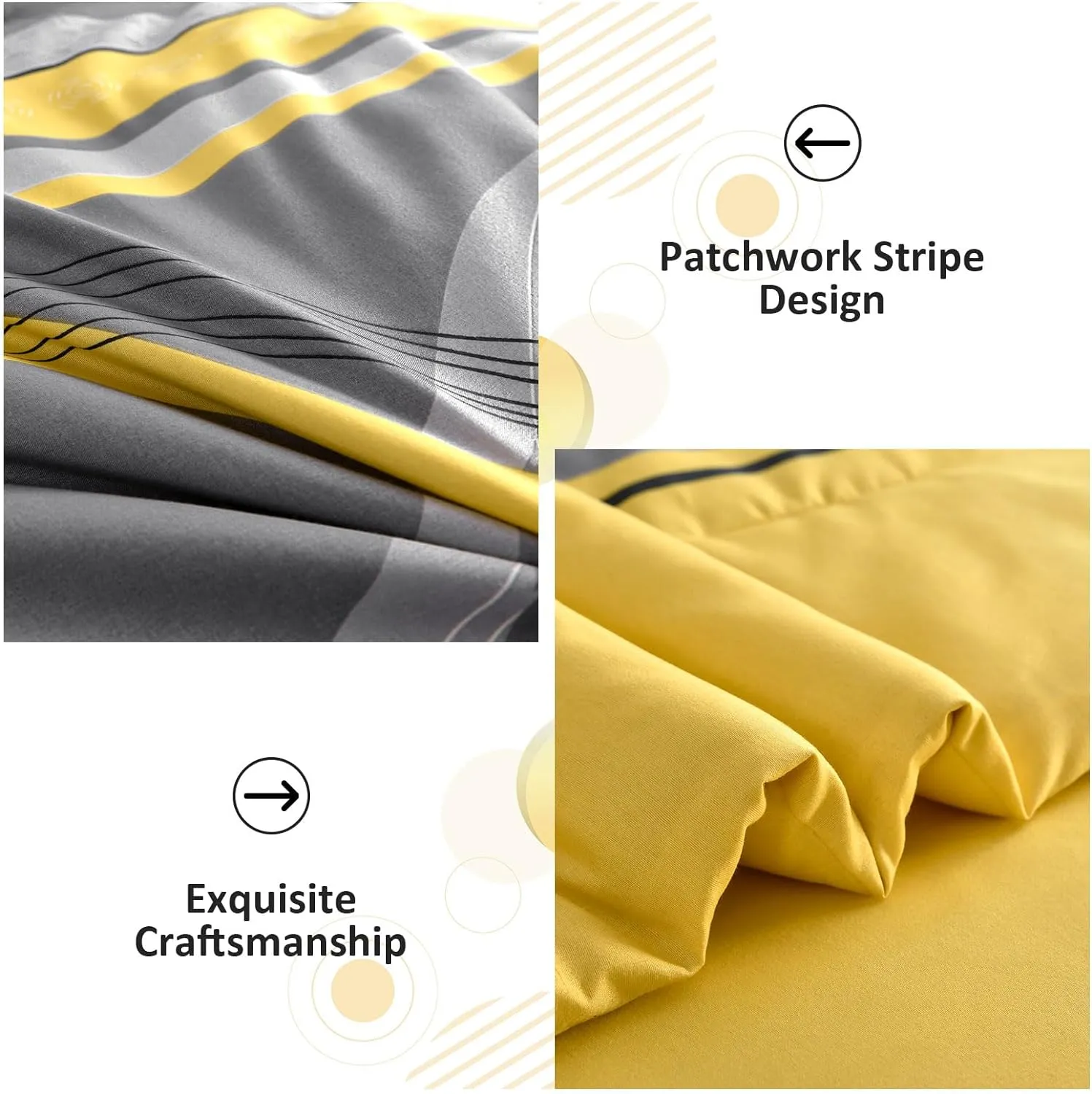 Yellow Comforter Set King Size,8 Pieces Bed in a Bag Patchwork Striped Bedding Sets,Boho Soft Microfiber Bedding Set for All Season(104"×90")