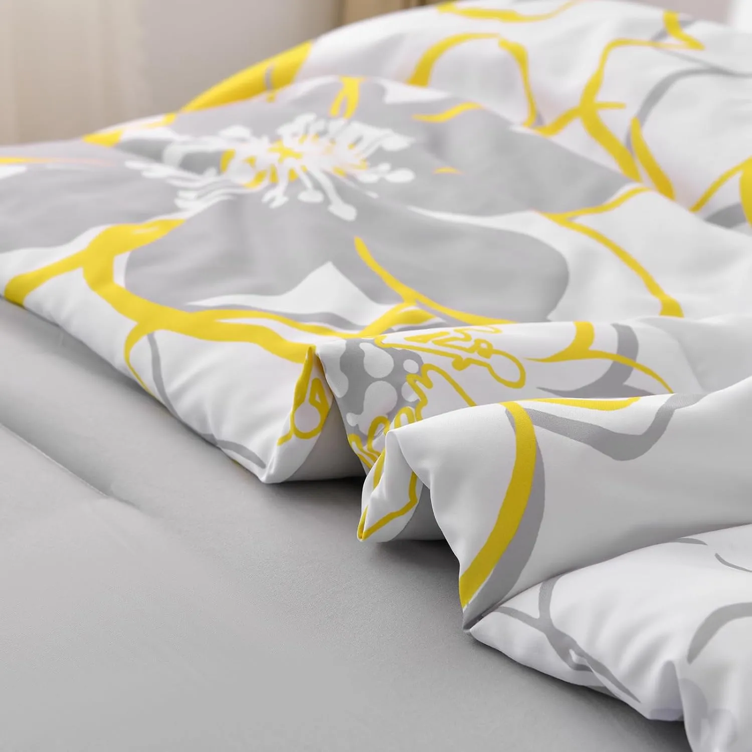 Yellow Floral Comforter Set California King Size 7 Pieces Reversible Bed in a Bag with Sheets Set for All Season, Soft Microfiber Complete Bedding Set All Season