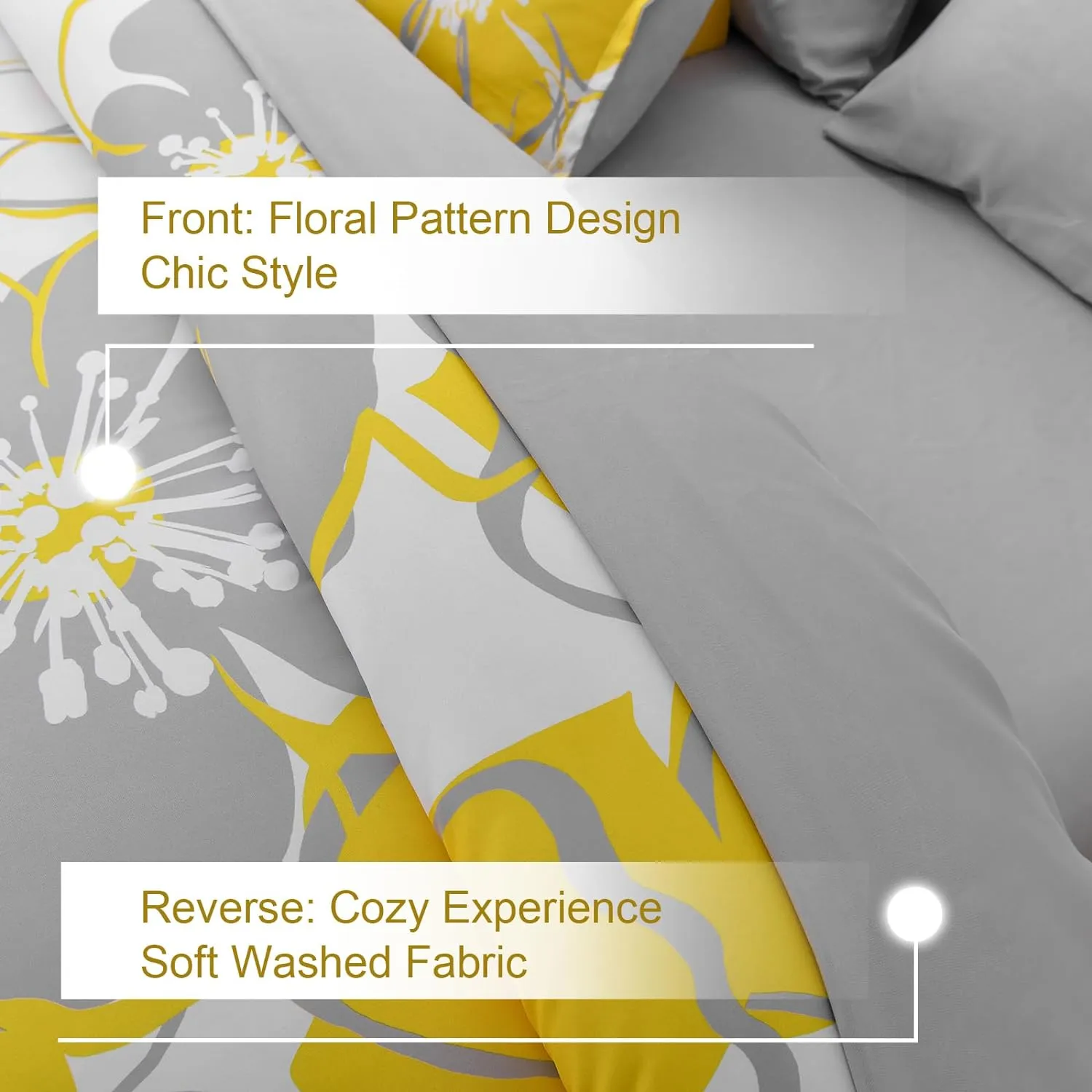 Yellow Floral Comforter Set California King Size 7 Pieces Reversible Bed in a Bag with Sheets Set for All Season, Soft Microfiber Complete Bedding Set All Season