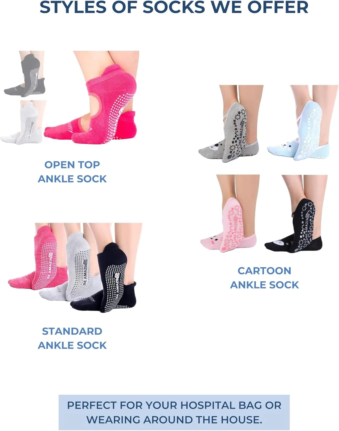 Yoga Socks Barre Pilates Hospital Maternity Sock w/Grips Non-Slip for Women Men