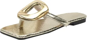 ZSpzx Flat Sandals for Women 2025,Summer Square Open Toe Dressy Sandals Ladies Slipper Slip On Slides Metal Chain Slippers Comfortable Leather Thong Flip Flops Beach Casual Slingback Slide Shoes